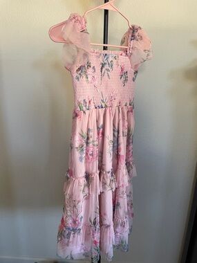 New Pink Floral Tiered Girls' Dress little girl 10-12